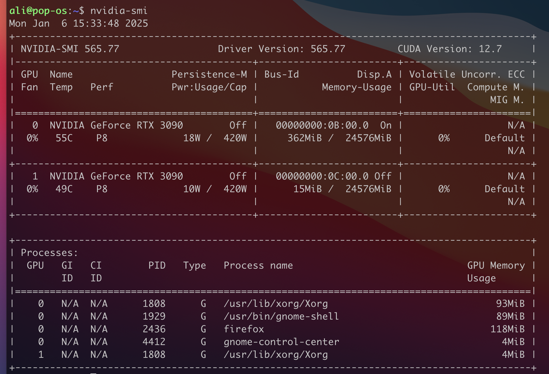 nvidia-smi output